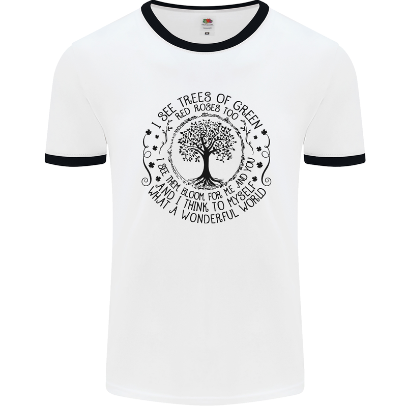 Trees What a Wonderful World Environment Mens White Ringer T-Shirt White/Black