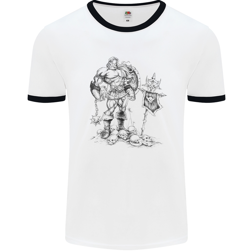 Viking Warior Skull Thor Odin Valhalla MMA Mens White Ringer T-Shirt White/Black