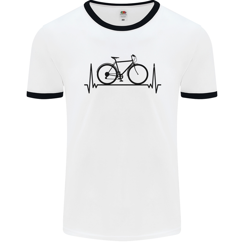 Cycling Heart Beat Bike Bicycle Cyclist ECG Mens White Ringer T-Shirt White/Black