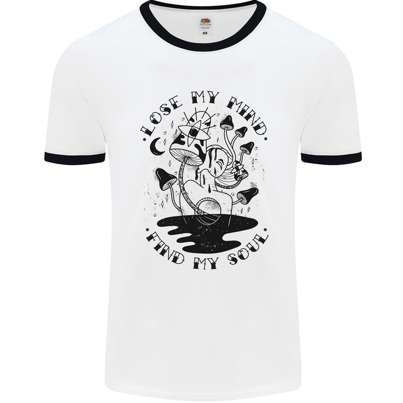 Lose My Mind Funny Magic Mushrooms Drugs Mens White Ringer T-Shirt White/Black