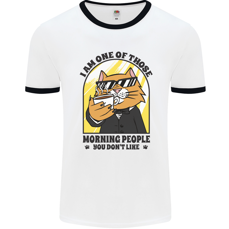 Cats I'm One of Those Morning People Funny Mens White Ringer T-Shirt White/Black