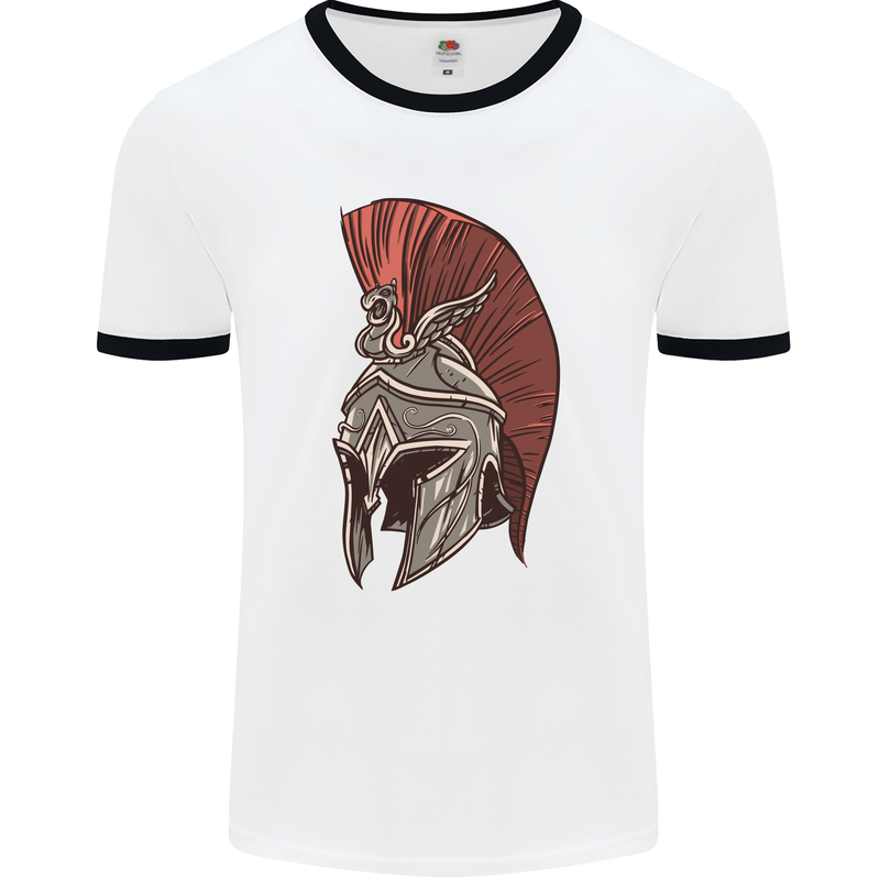 Roman Helmet Bodybuilding Gym Spartan Mens Ringer T-Shirt White/Black