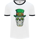 St Patricks Day of the Dead Sugar Skull Mens White Ringer T-Shirt White/Black