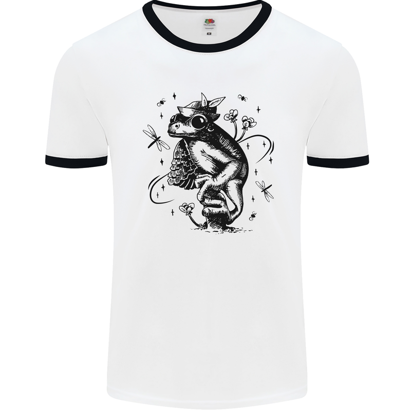 A Frog on a Mushroom Mens White Ringer T-Shirt White/Black