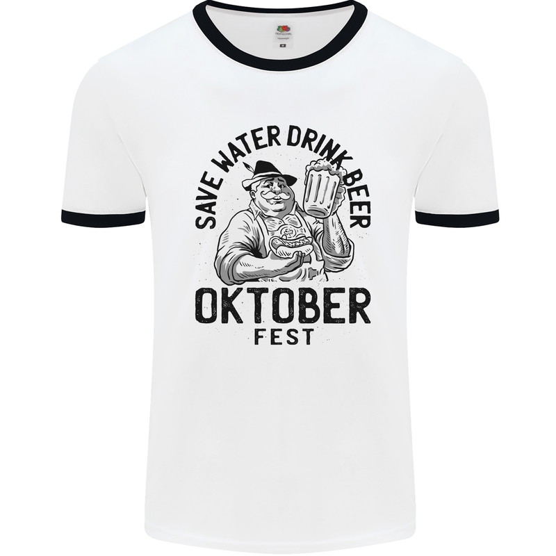 Oktobefest Drink Beer Funny Alcohol Mens Ringer T-Shirt White/Black