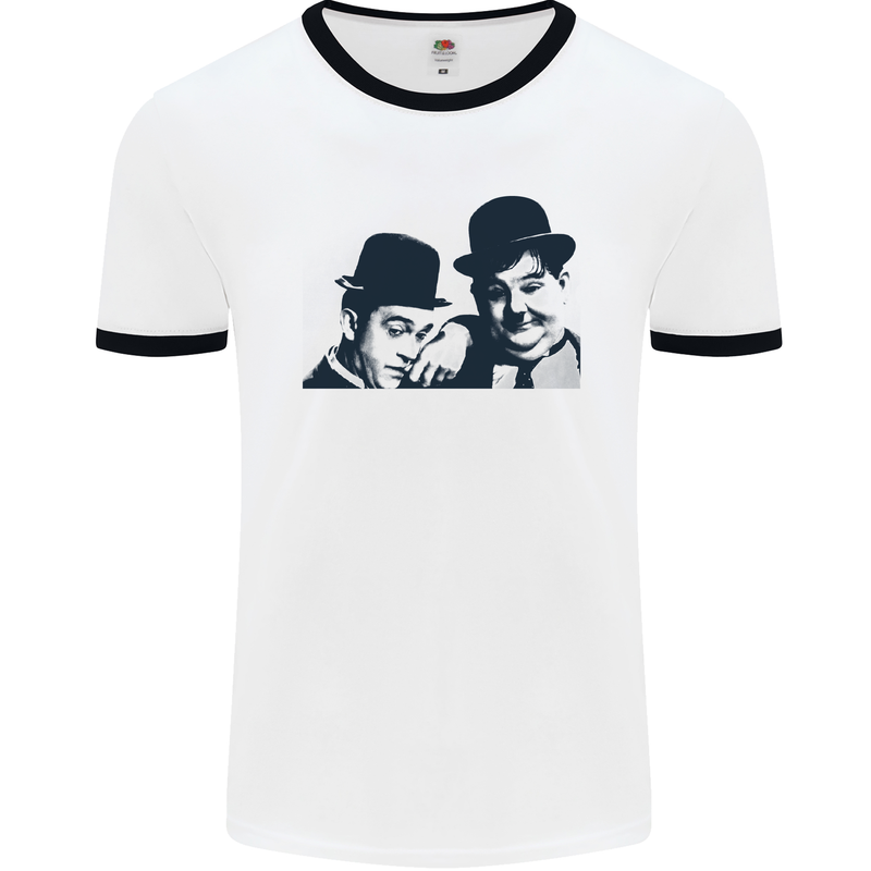 Laurel & Hardy AKA Dick and Doof Mens White Ringer T-Shirt White/Black