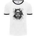 Three Skulls Demon Biker Gothic Tattoo Mens White Ringer T-Shirt White/Black