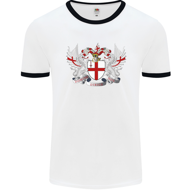 London Coat of Arms England St Georges Day Mens White Ringer T-Shirt White/Black