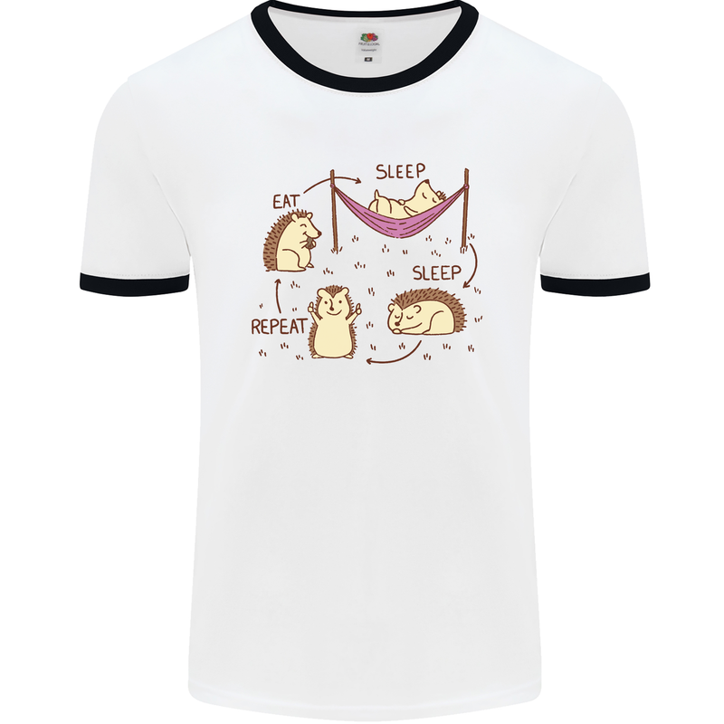 Funny, Hedgehog Eat Sleep Repeat Lover Mens White Ringer T-Shirt White/Black