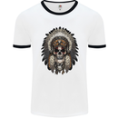 Native American Indian Skull Headdress Mens White Ringer T-Shirt White/Black