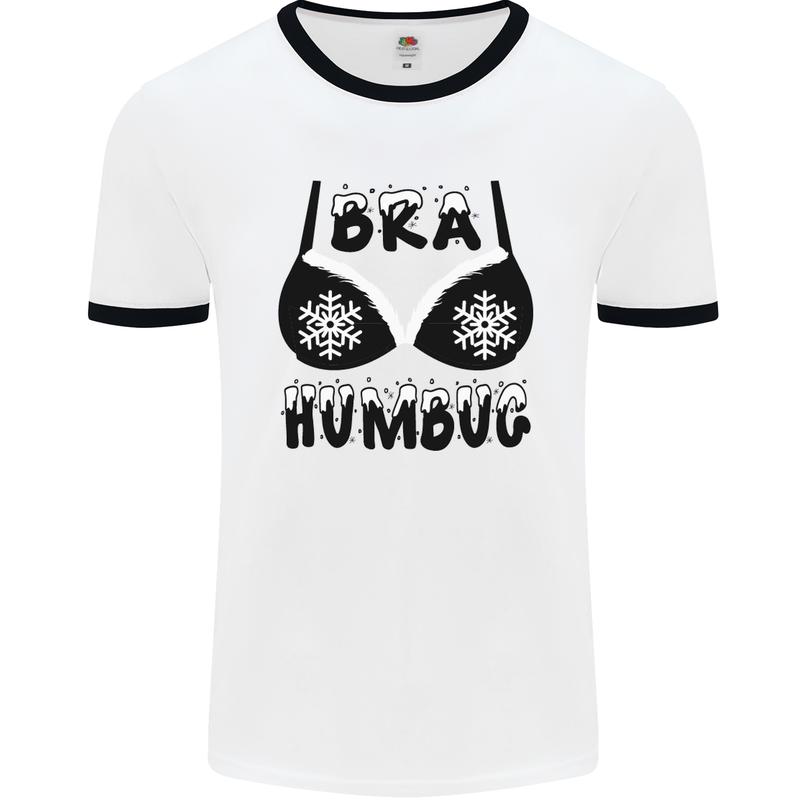 Bra Humbug Snowflake Funny Christmas Mens White Ringer T-Shirt White/Black