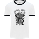 Savage Two Punk Skulls Biker Motorbike Mens White Ringer T-Shirt White/Black