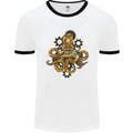 Steampunk Octopus Scuba Diving Cthulhu Mens Ringer T-Shirt White/Black