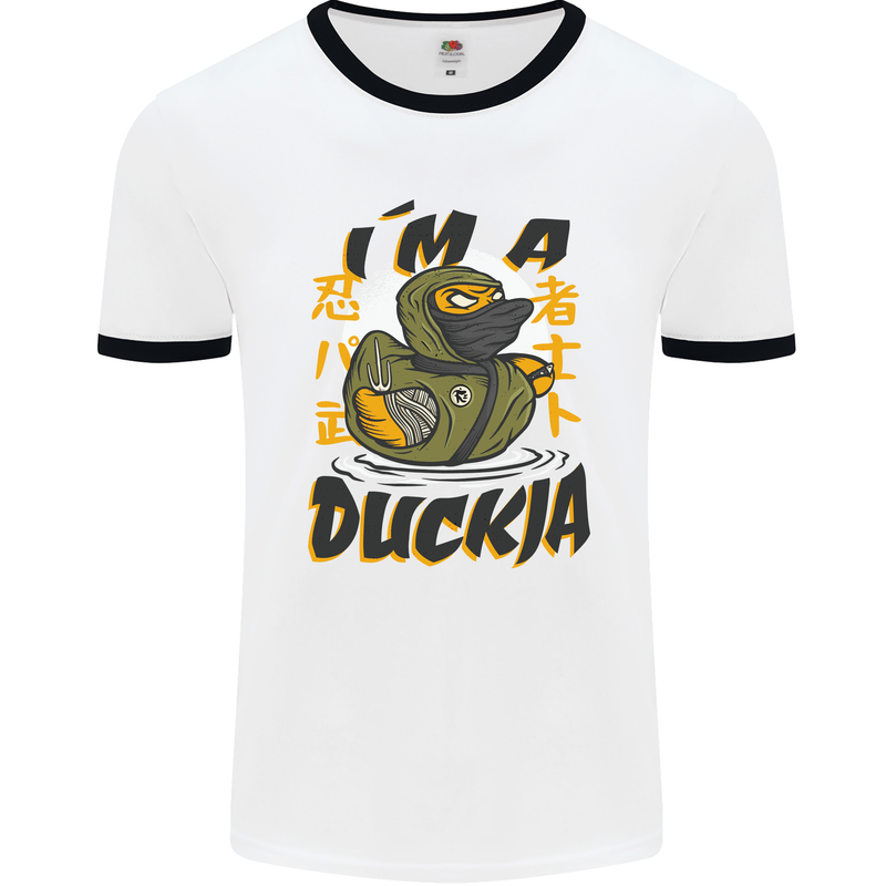 I'm a Duckja Funny Duck Ninja Mens White Ringer T-Shirt White/Black