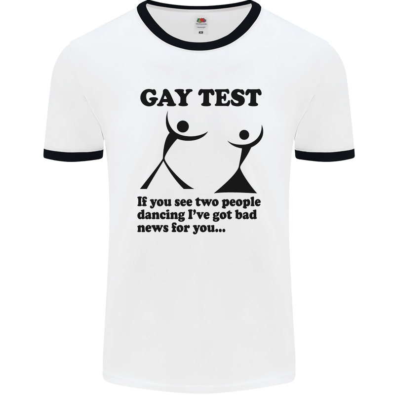 Gay Test Funny LGBT Mens White Ringer T-Shirt White/Black