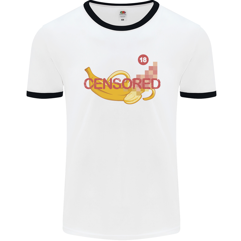 Censored Banana Funny Rude Sexy Mens White Ringer T-Shirt White/Black