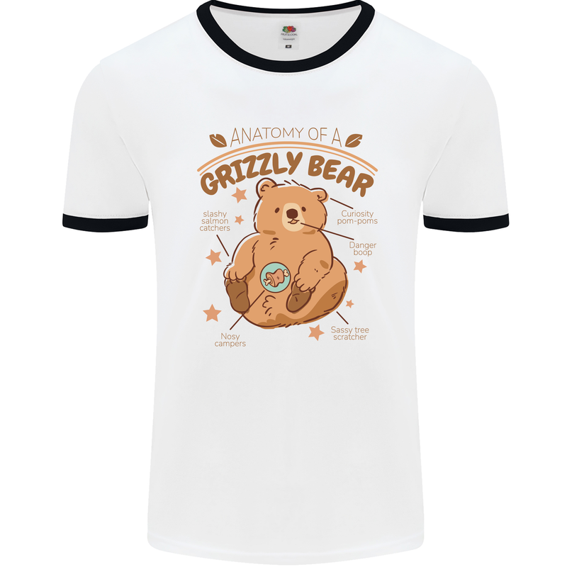 Anatomy of a Grizzly Bear Mens Ringer T-Shirt White/Black