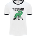 T-Rex Hates Weights Funny Gym Workout Mens White Ringer T-Shirt White/Black