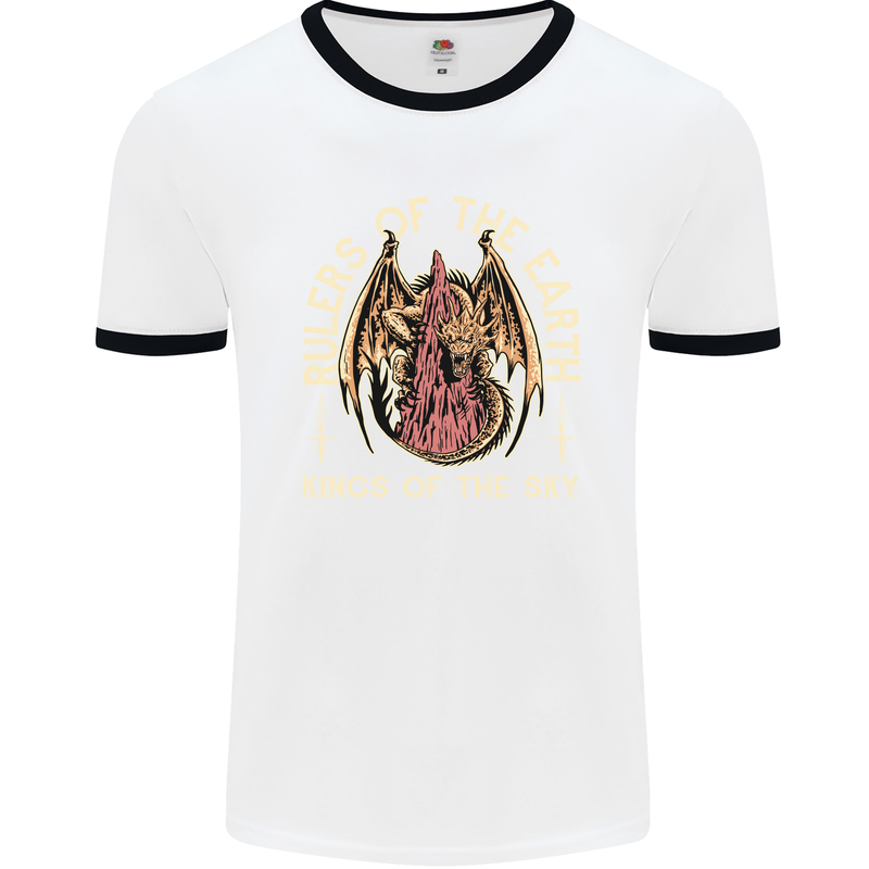 Dragons Rulers of the Earth Fantasy RPG Mens White Ringer T-Shirt White/Black