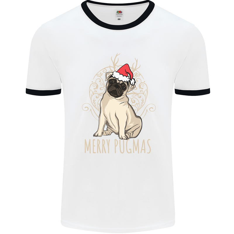 Merry Pugmas Funny Christmas Pug Mens White Ringer T-Shirt White/Black