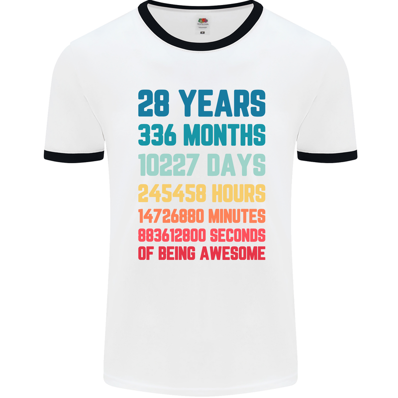 28th Birthday 28 Year Old Mens Ringer T-Shirt White/Black