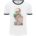 Addicted Vegan Skeleton Eating Vegetables Mens White Ringer T-Shirt White/Black