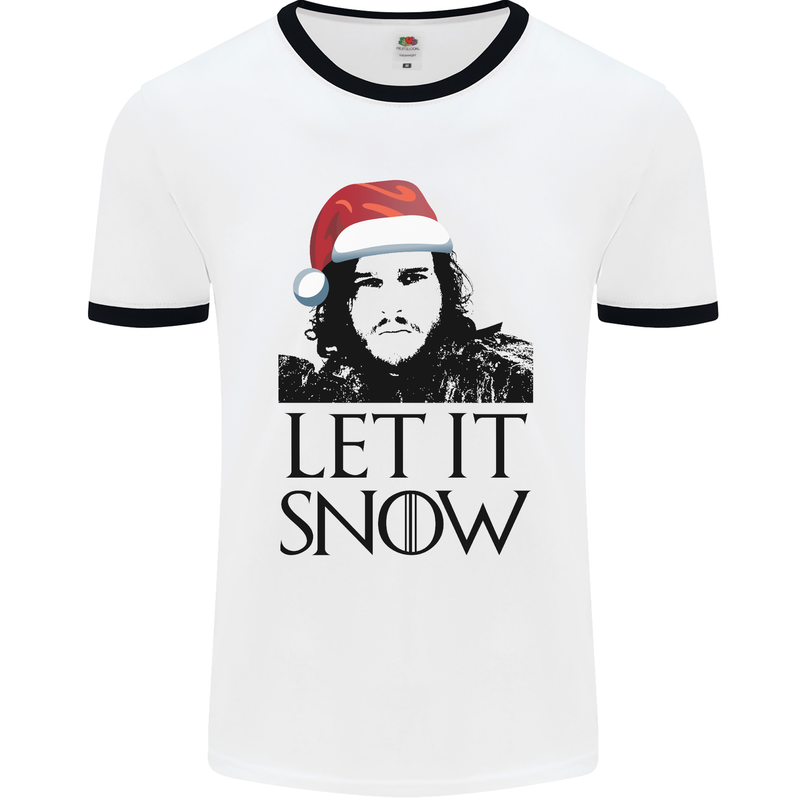 Xmas Let it Snow Funny Christmas Mens White Ringer T-Shirt White/Black