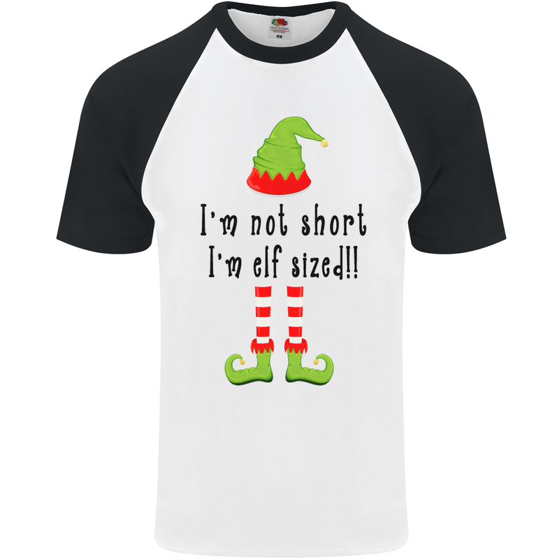 I'm Not Short I'm Elf Sized Funny Christmas Mens S/S Baseball T-Shirt White/Black