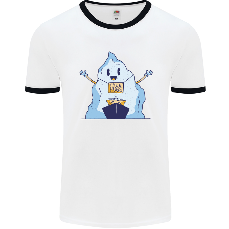 Free Hugs Iceberg and Ship Environment Mens White Ringer T-Shirt White/Black