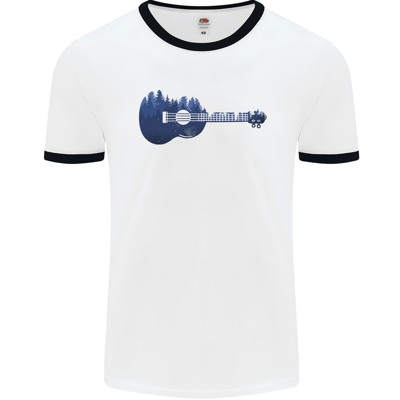 Ukulele Forest Guitar Music Guitarist Mens White Ringer T-Shirt White/Black