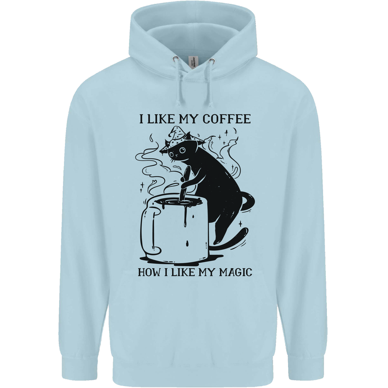 Black Cat Halloween Funny Coffee Childrens Kids Hoodie Light Blue