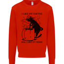 Black Cat Halloween Funny Coffee Kids Sweatshirt Jumper Bright Red