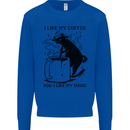 Black Cat Halloween Funny Coffee Kids Sweatshirt Jumper Royal Blue