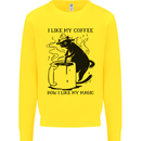 Black Cat Halloween Funny Coffee Kids Sweatshirt Jumper Yellow