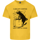Black Cat Halloween Funny Coffee Mens Cotton T-Shirt Tee Top Yellow