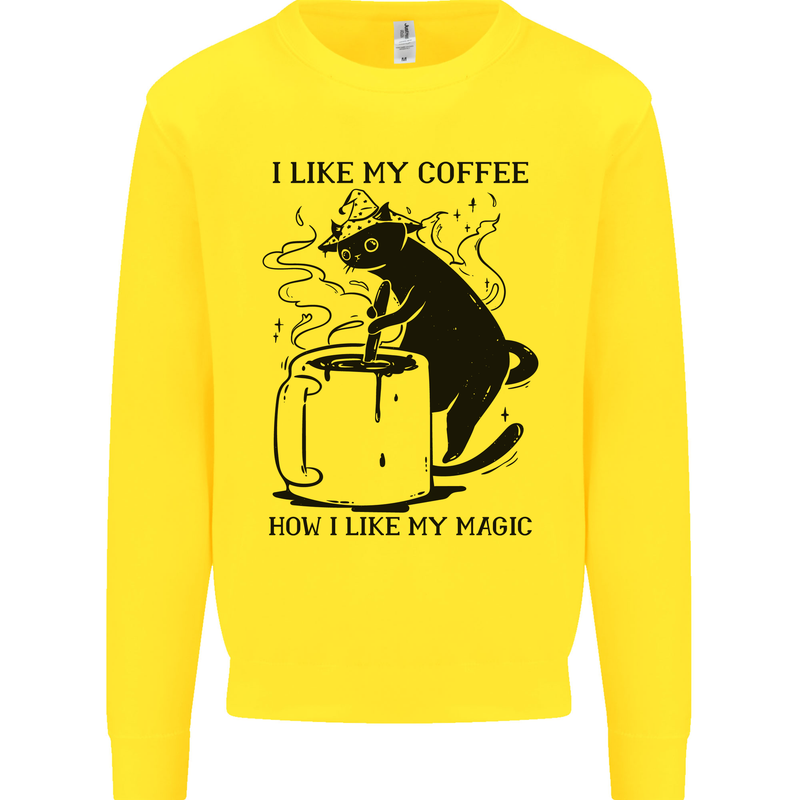 Black Cat Halloween Funny Coffee Mens Sweatshirt Jumper Yellow