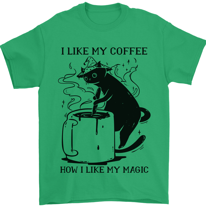 Black Cat Halloween Funny Coffee Mens T-Shirt 100% Cotton Irish Green