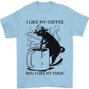 Black Cat Halloween Funny Coffee Mens T-Shirt 100% Cotton Light Blue