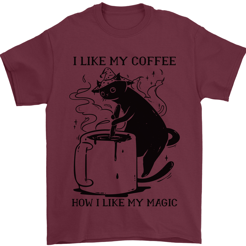 Black Cat Halloween Funny Coffee Mens T-Shirt 100% Cotton Maroon