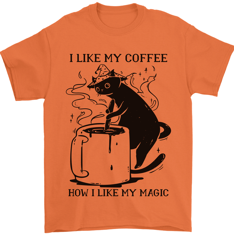 Black Cat Halloween Funny Coffee Mens T-Shirt 100% Cotton Orange