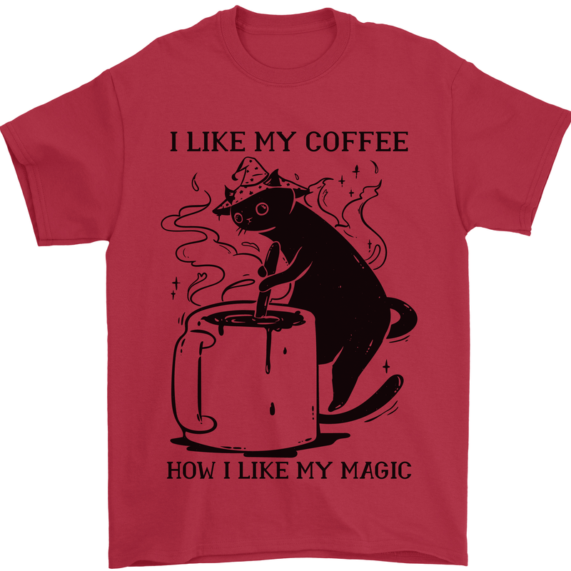 Black Cat Halloween Funny Coffee Mens T-Shirt 100% Cotton Red
