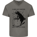 Black Cat Halloween Funny Coffee Mens V-Neck Cotton T-Shirt Charcoal