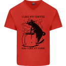 Black Cat Halloween Funny Coffee Mens V-Neck Cotton T-Shirt Red