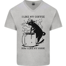 Black Cat Halloween Funny Coffee Mens V-Neck Cotton T-Shirt Sports Grey