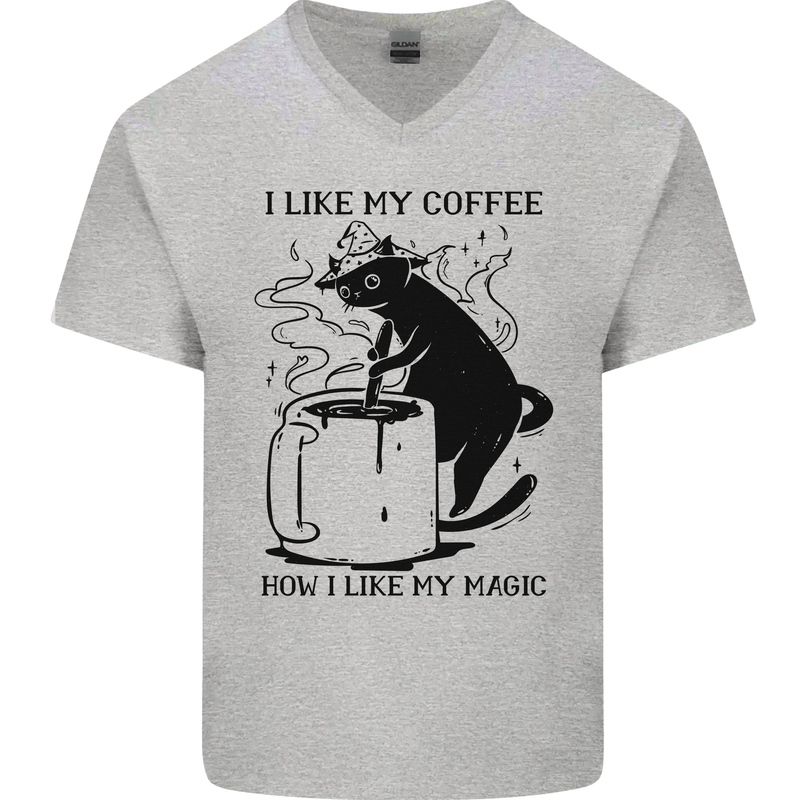 Black Cat Halloween Funny Coffee Mens V-Neck Cotton T-Shirt Sports Grey