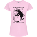 Black Cat Halloween Funny Coffee Womens Petite Cut T-Shirt Light Pink