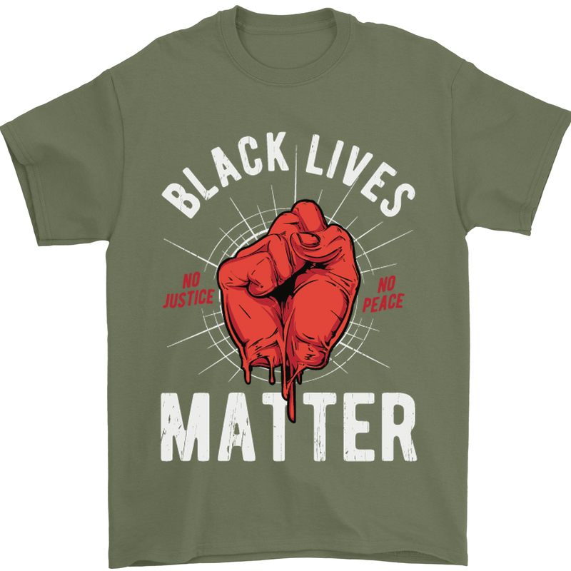 Black Lives Matter Mens T-Shirt Cotton Gildan Military Green