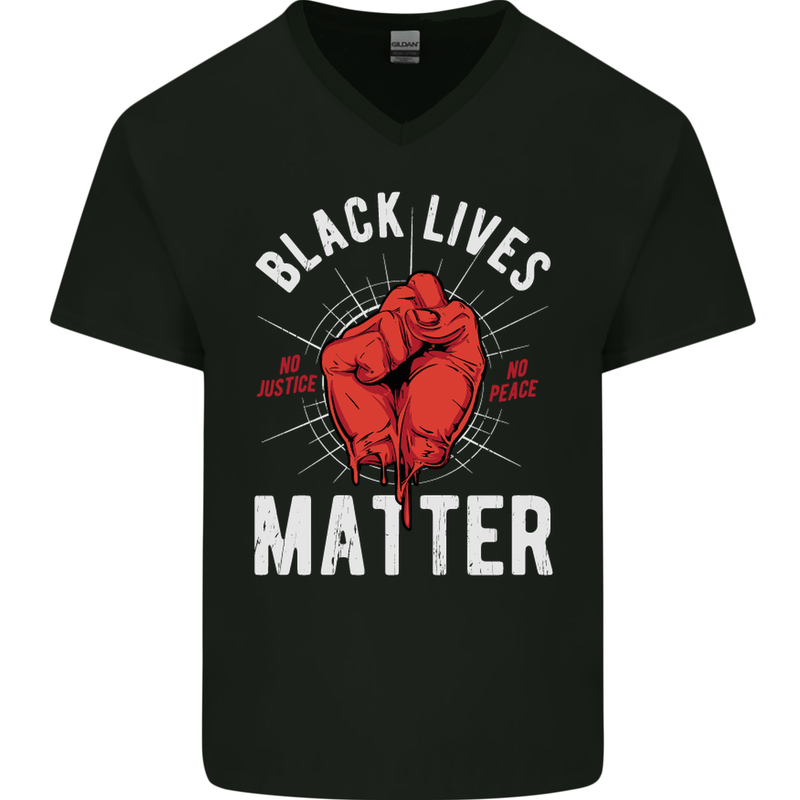 Black Lives Matter Mens V-Neck Cotton T-Shirt Black