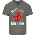 Black Lives Matter Mens V-Neck Cotton T-Shirt Charcoal