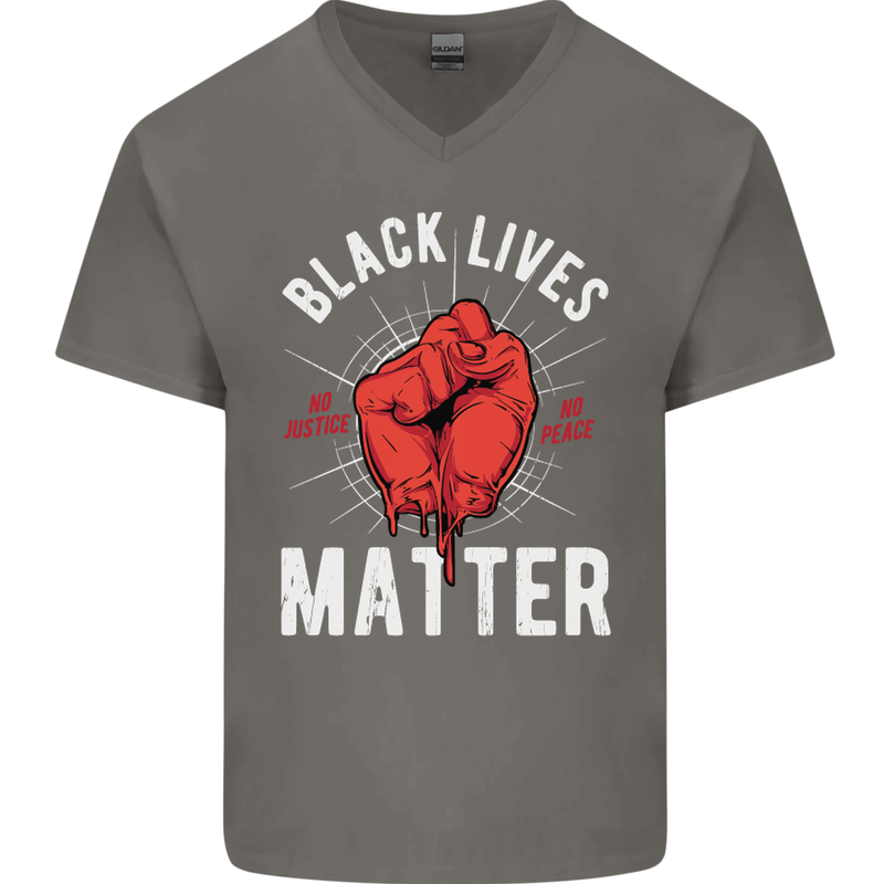 Black Lives Matter Mens V-Neck Cotton T-Shirt Charcoal